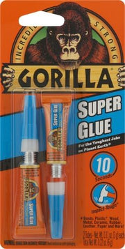 Gorilla Super Glue, Clear , 3g tube 2 pack ,7800101