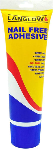 Langlow Nail Free Adhesive Tube 250 ml, Multi-purpose Gap Filling Adhesive, High Strength, Flexible Bond For Virtually All Types Of Porous Or Semi-porous Substrates. Made in UK