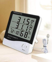 HTC-2 Digital LCD Humidity Meter Temperature Thermometer Clock with Sensor Cable, White, LZM75
