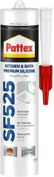 Pattex Sf525 Kitchen And Bath Premium Silicone Sealant, Mould Resistant, Ideal For Showers, Toilets Tiles, Easy Bathroom Sealant 1X280ML Cartridge