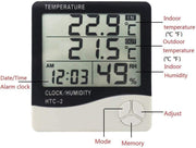 HTC-2 Digital LCD Humidity Meter Temperature Thermometer Clock with Sensor Cable, White, LZM75