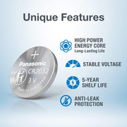 Panasonic CR2032 Lithium 3 V Batteries - 5 Pieces