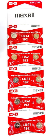 Maxell Maxell Batteries LR41 (192, AG3) Alkaline Button Size Battery, On Tear Strip (Pack of 10)