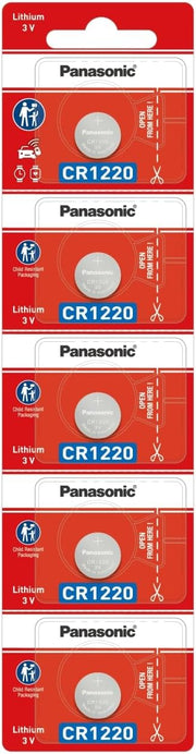 Panasonic CR-1220 Lithium Coin Battery 3v - Pack of 5 Provide Long Lasting Power in a Variety of Devices,from keyless-Entry fobs to Toys