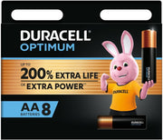 Duracell Optimum Type Aa Alkaline Batteries Pack Of 8, Black