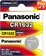 Panasonic Lithium 3V Coin Battery CR1632, Pack of 5