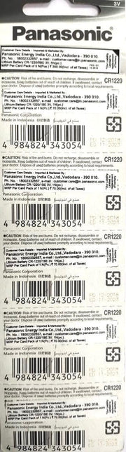 Panasonic CR-1220 Lithium Coin Battery 3v - Pack of 5 Provide Long Lasting Power in a Variety of Devices,from keyless-Entry fobs to Toys