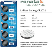 Renata 1 X Strip of 5 Genuine renata CR2032 3v Lithium 2032 Coin Batteries Freshly Packed by renata