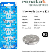 Renata 321 Watch Batteries, 5 Pieces