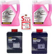 HTE Mannol - All-in-One Cooling System Maintenance Kit Radiator Flush, Leak stop and Coolant (G12 (5L) 2 Gal + 9965 + 9966)