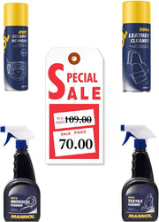 HTE - MANNOL Dashboard and Upholstery Cleaning Kit: Universal Cleaner, Textile Foam, Leather Cleaner, Cockpit, & Textile Cleaner Spray for Total Vehicle Detailing. (9972-9976-9944-6107)