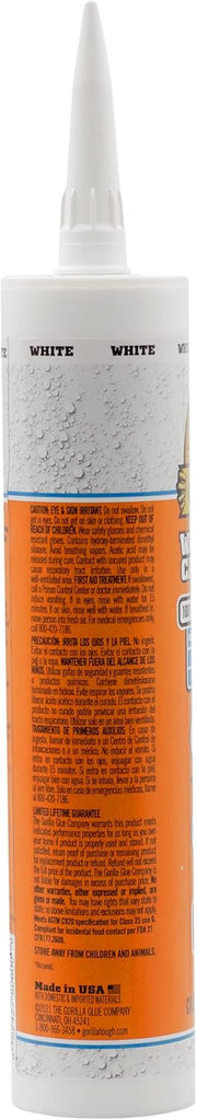 Gorilla 100 Percent Silicone Sealant Caulk, Waterproof and Mold & Mildew Resistant, White,10 ounce Cartridge (Pack of 1),8060002