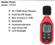 Uni-T Ut353 Bluetooth Noise Measuring Instrument Db Meter 30~130Db Mini Audio Sound Level Meter Decibel Monitor
