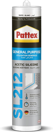 Pattex SL212 White Silicone Sealant Cartridge For Indoor and Outdoor, White, 280 ml, 2637448