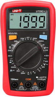 Uni-T Digital Multimeter Voltage Current Resistance Ohm Capacitance NCV Tester LCD Backlite Red and grey 134mm x 77mm 47mm, Ut33c+