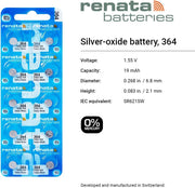 Renata Batteries 364 SR621SW Swiss Watch Battery, 1.55V (3 Pieces)