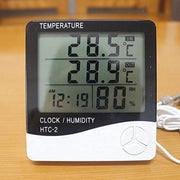 HTC-2 Digital LCD Humidity Meter Temperature Thermometer Clock with Sensor Cable, White, LZM75