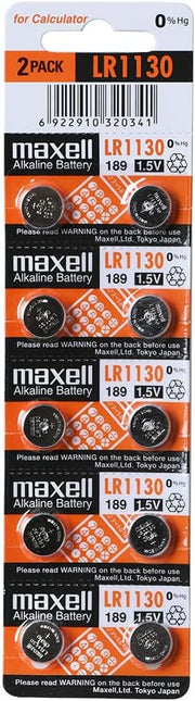 Maxell Watch Battery Button Cell LR1130 AG10 Pack of 10 Batteries