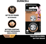 Duracell - Cr2032 3V Lithium Coin Dl2032 / Cr2032 Button Batteries Regular - Pack Of 2 - 10 Years Shelf Life