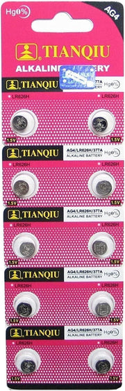 TIANQIU 10 AG4 / LR66 / 177 / 377 / LR626 Button Cell Battery Long Shelf Life 0% Mercury (Expire Date Marked)