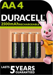 Duracell - Rechargeable Aa 2500 Mah Dx1500 Nimh 1.2V Batteries Long Lasting Power 5 Year - Pack Of 4 - 10 Years Shelf Life