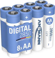 Ansmann AA Rechargeable Batteries [Pack of 8] 2850 mAh NiMH High Capacity AA Type Size Battery Digital Equipment's, Cameras, Flash Units, Speakers, Microphones, Silver