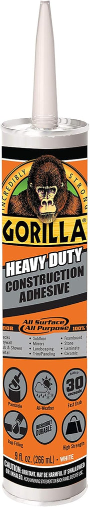 Gorilla Heavy Duty Construction Adhesive, 9 ounce Cartridge, White