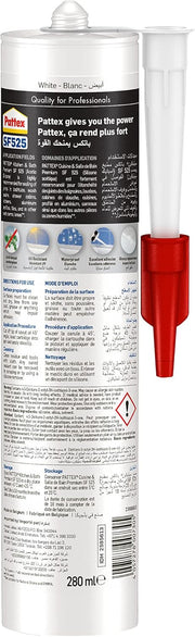 Pattex Sf525 Kitchen And Bath Premium Silicone Sealant, Mould Resistant, Ideal For Showers, Toilets Tiles, Easy Bathroom Sealant 1X280ML Cartridge
