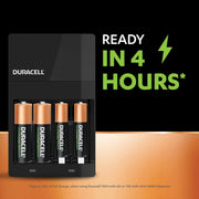 Duracell - Hi Speed Battery Charger - 2 AA 1300 mAH and 2 AAA 750 mAH Charging Slots Recharge in 4 Hours - Batteries Included in Pack