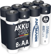 ANSMANN AA Rechargeable Batteries [Pack of 8] 2500 mAh NiMH High Capacity & Low Self Discharge AA Type Size Battery For Toys, Cameras, Flash Units, Cordless Phones, Remote Controls, Game Consoles
