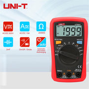 Uni-T UT33A+ Palm Size Digital Multimeter with 2mF capacitance test, 2 meters drop test, precision protection, AC-DC V, AC-DC A, Resistance, Diode, Continuity, Auto Range etc.