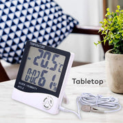HTC-2 Digital LCD Humidity Meter Temperature Thermometer Clock with Sensor Cable, White, LZM75