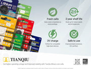 TIANQIU 2032 Battery (CR2032/ DL2032/ E-CR2032/ SB-T51/ LF1/ 2V) Lithium 3v (1 Pack of 5)