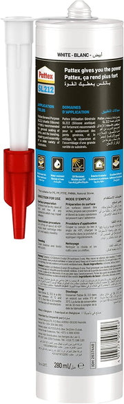 Pattex SL212 White Silicone Sealant Cartridge For Indoor and Outdoor, White, 280 ml, 2637448