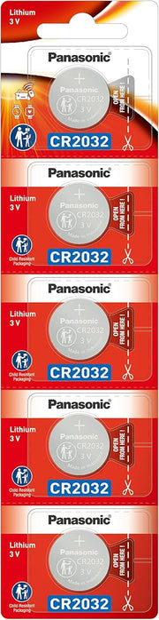 Panasonic CR2032 Lithium 3 V Batteries - 5 Pieces