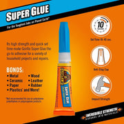 Gorilla Super Glue, Clear , 3g tube 2 pack ,7800101