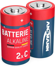 ANSMANN C Size Batteries [Pack of 2] Long Lasting Alkaline Disposable C Type Battery For Flashlight, Operating Machines, Toys, LED Torch Lights