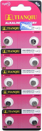 TIANQIU 10 AG4 / LR66 / 177 / 377 / LR626 Button Cell Battery Long Shelf Life 0% Mercury (Expire Date Marked)