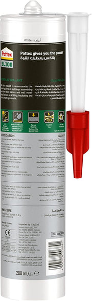 Pattex Sl100 Acrylic Sealant In White, Joint Filler For Interior Use, Ideal For Cracks, Door & Window Frame Sealant, Easy To Use White Sealant, 1X280ml Cartridge