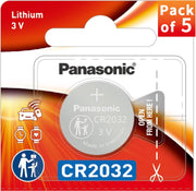 Panasonic CR2032 Lithium 3 V Batteries - 5 Pieces