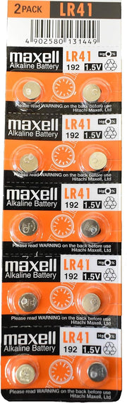 Maxell Maxell Batteries LR41 (192, AG3) Alkaline Button Size Battery, On Tear Strip (Pack of 10)