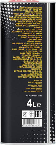 MANNOL 8218 - O.E.M Multivehicle European, Asian and American Car Automatic Transmission Gearbox Oil Fluid ATF for Power Steering - 4L German (Item Packing May Vary)