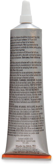 Gorilla Clear Grip Contact Adhesive, Waterproof, 3 ounce, Clear, (Pack of 1)