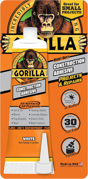 Gorilla Heavy Duty Construction Adhesive, 2.5 ounce Squeeze Tube, White 1 Pack 8020001