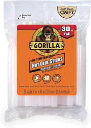 Gorilla Hot Glue Sticks, Full Size, 4" Long x .43" Diameter, 30 Count, Clear, (Pack of 1)