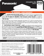 Panasonic CR1620 3.0 Volt Long Lasting Lithium Coin Cell Batteries in Child Resistant, Standards Based Packaging, 2-Battery Pack