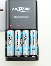 ANSMANN Powerline 4 Smart AA & AAA Battery Charger For NiMH NiCD Rechargeable Batteries with UK Plug and Multi LED Colour Display - Fast Individual Charging and Monitoring - 3 Yr Warranty