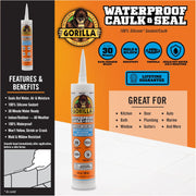 Gorilla 100 Percent Silicone Sealant Caulk, Waterproof and Mold & Mildew Resistant, White,10 ounce Cartridge (Pack of 1),8060002