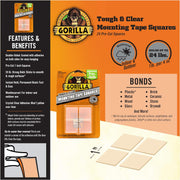 Gorilla Tough & Clear Double Sided Mounting Tape Squares, 24 1" Pre-Cut Clear, (Pack Of 1) - 6067201