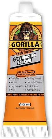 Gorilla Heavy Duty Construction Adhesive, 2.5 Ounce Squeeze Tube, White, (Pack of 2)